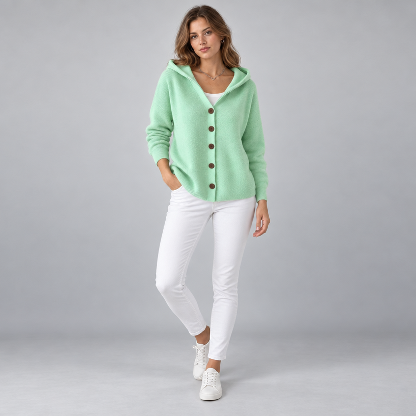 Damen Kapuzen-Strickjacke mit Knopfleiste – Relaxed Fit — Grün