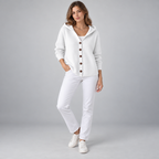 Damen Kapuzen-Strickjacke mit Knopfleiste – Relaxed Fit — Weiß