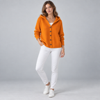 Damen Kapuzen-Strickjacke mit Knopfleiste – Relaxed Fit — Orange