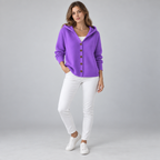 Damen Kapuzen-Strickjacke mit Knopfleiste – Relaxed Fit — Lila