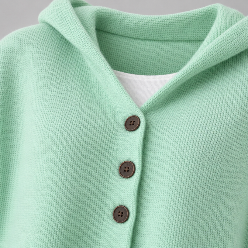 Damen Kapuzen-Strickjacke mit Knopfleiste – Relaxed Fit — Green