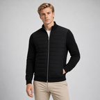 Herren Hybrid-Steppjacke mit Strickärmeln – Regular Fit — Schwarz