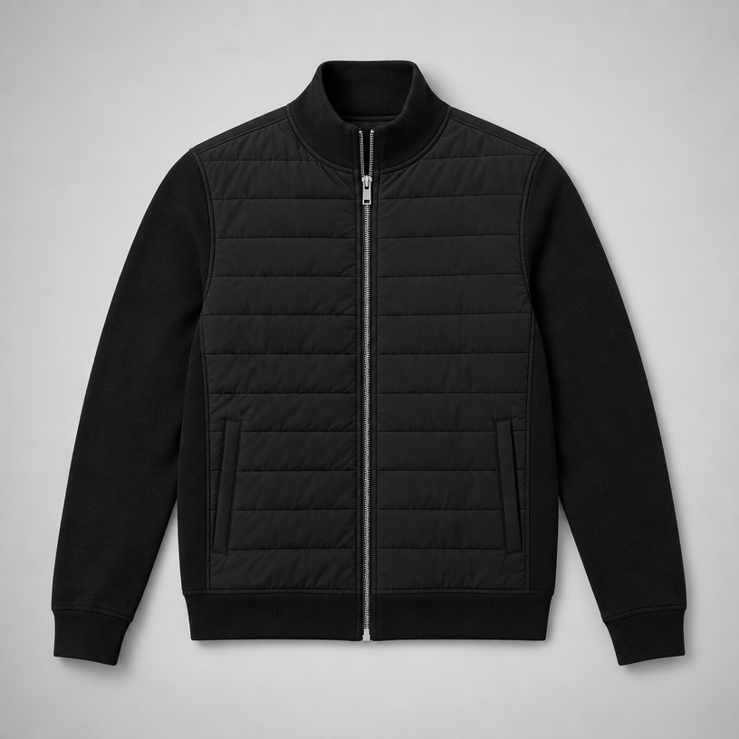 Herren Hybrid-Steppjacke mit Strickärmeln – Regular Fit — Schwarz
