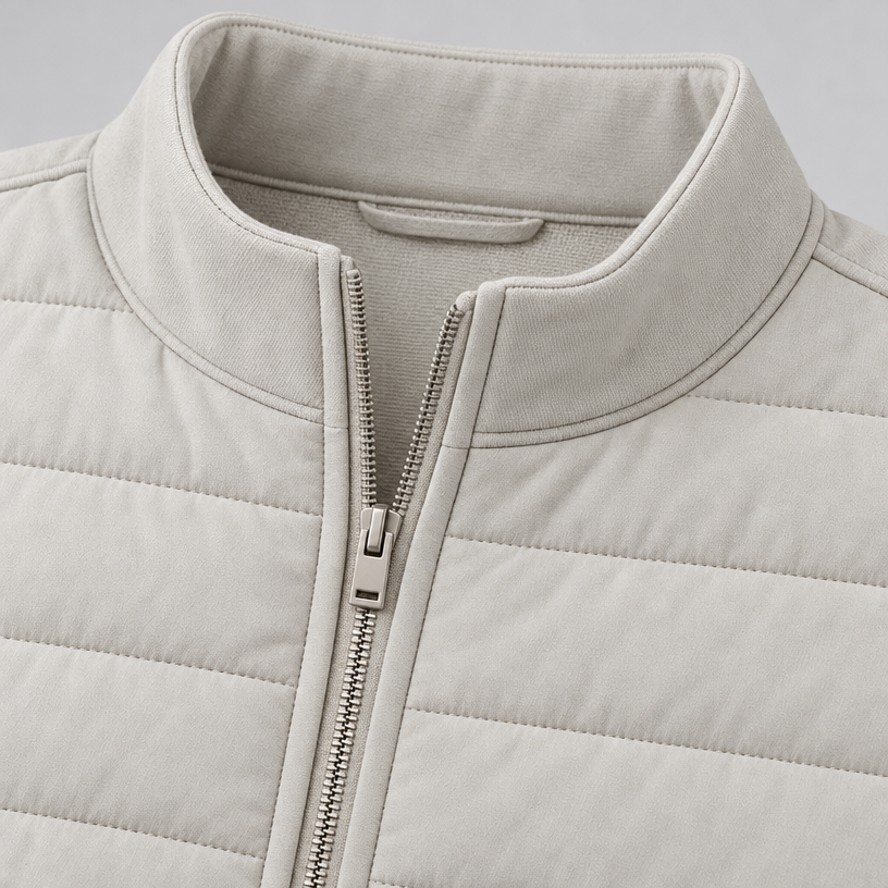 Herren Hybrid-Steppjacke mit Strickärmeln – Regular Fit — Hellgrau