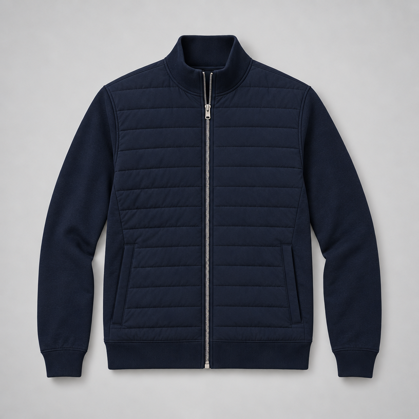 Herren Hybrid-Steppjacke mit Strickärmeln – Regular Fit — Navy