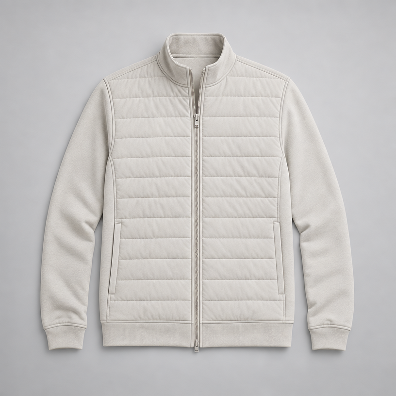 Herren Hybrid-Steppjacke mit Strickärmeln – Regular Fit — Hellgrau