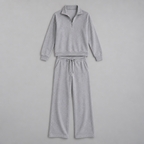 Damen Lounge-Zweiteiler mit Half-Zip und weiter Hose — Hellgrau