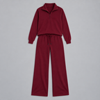 Damen Lounge-Zweiteiler mit Half-Zip und weiter Hose — Burgunder