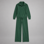 Damen Lounge-Zweiteiler mit Half-Zip und weiter Hose — Dunkelgrün