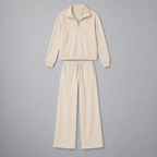 Damen Lounge-Zweiteiler mit Half-Zip und weiter Hose — Creme