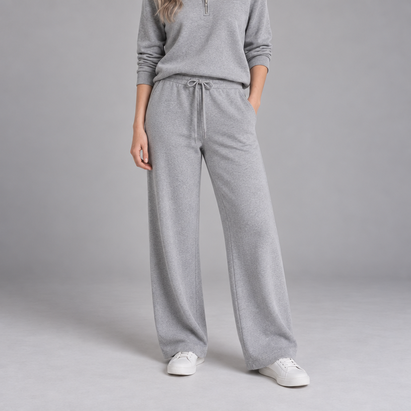 Damen Lounge-Zweiteiler mit Half-Zip und weiter Hose — Hellgrau