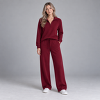 Damen Lounge-Zweiteiler mit Half-Zip und weiter Hose — Burgunder
