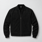 Herren Suede-Jacke mit Stehkragen – Regular Fit — Schwarz