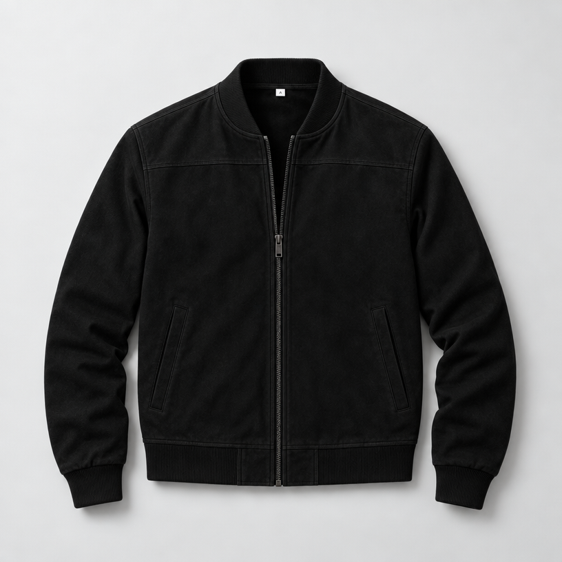 Herren Suede-Jacke mit Stehkragen – Regular Fit — Schwarz
