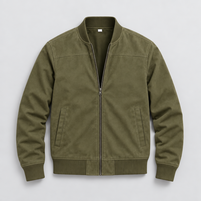 Herren Suede-Jacke mit Stehkragen – Regular Fit — Grün