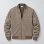 Herren Suede-Jacke mit Stehkragen – Regular Fit — Khaki