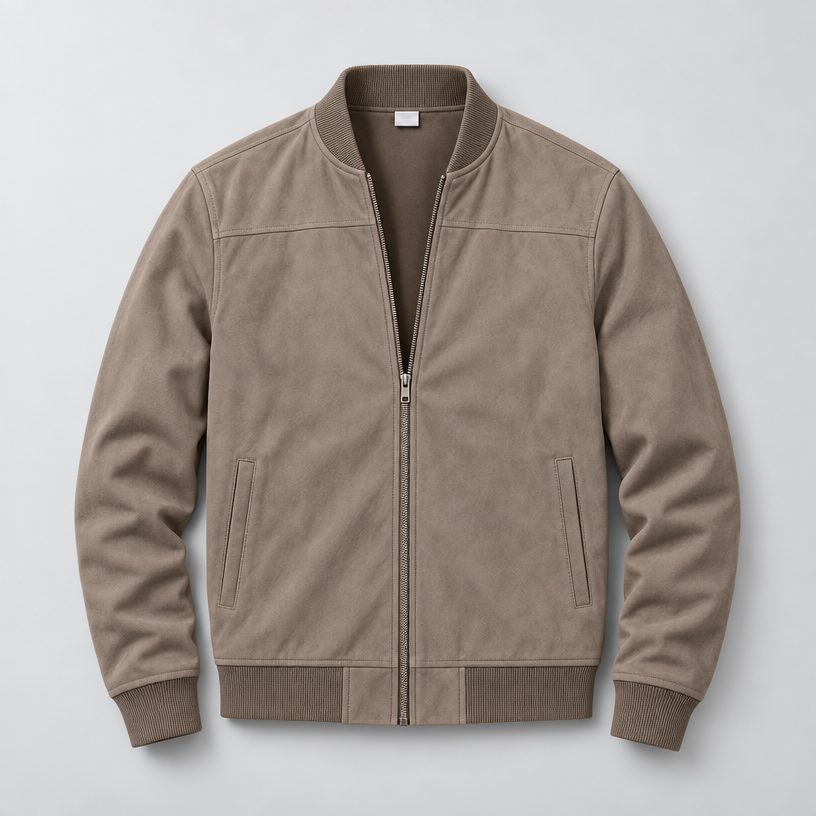 Herren Suede-Jacke mit Stehkragen – Regular Fit — Khaki