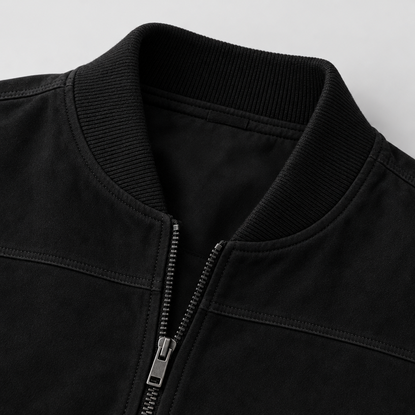 Herren Suede-Jacke mit Stehkragen – Regular Fit — Schwarz