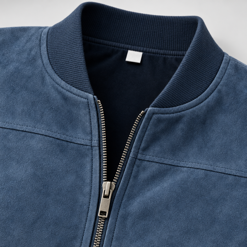 Herren Suede-Jacke mit Stehkragen – Regular Fit — Blau