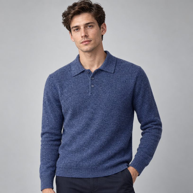 Herren Merino-Polopullover mit Knopfleiste – Regular Fit — Blau