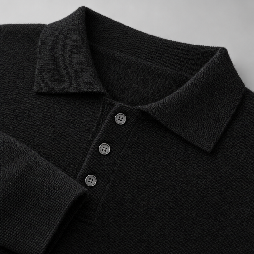 Herren Merino-Polopullover mit Knopfleiste – Regular Fit — Schwarz