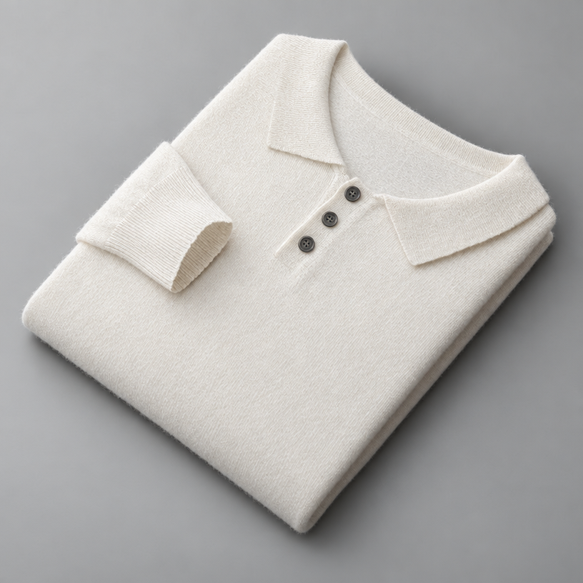 Herren Merino-Polopullover mit Knopfleiste – Regular Fit — Weiß