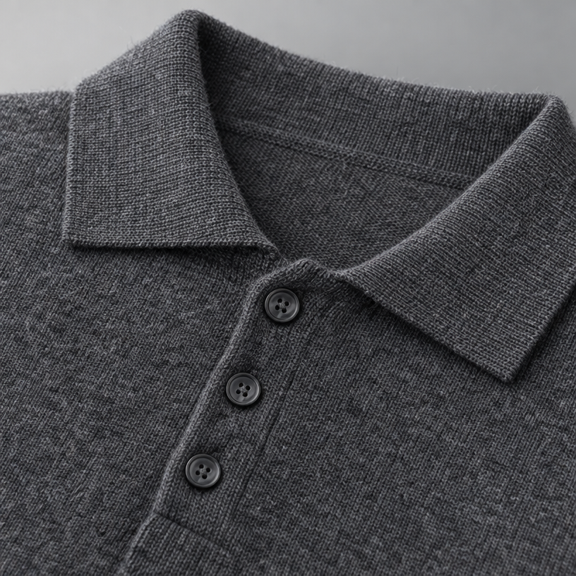 Herren Merino-Polopullover mit Knopfleiste – Regular Fit — Dunkelgrau