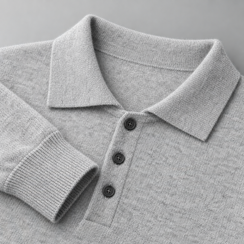 Herren Merino-Polopullover mit Knopfleiste – Regular Fit — Hellgrau