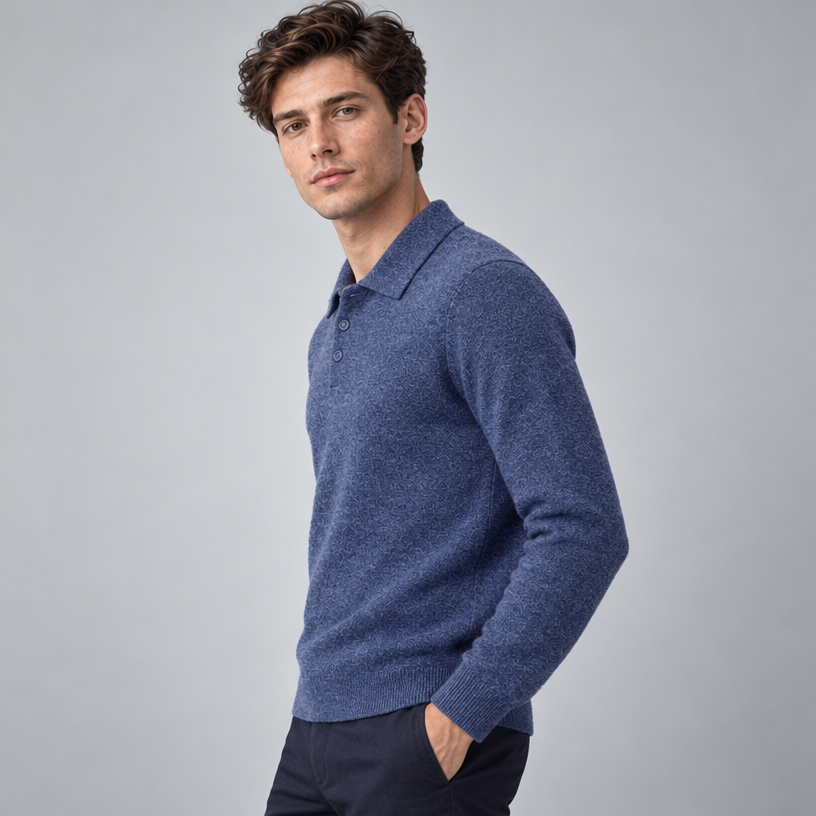 Herren Merino-Polopullover mit Knopfleiste – Regular Fit — Blau
