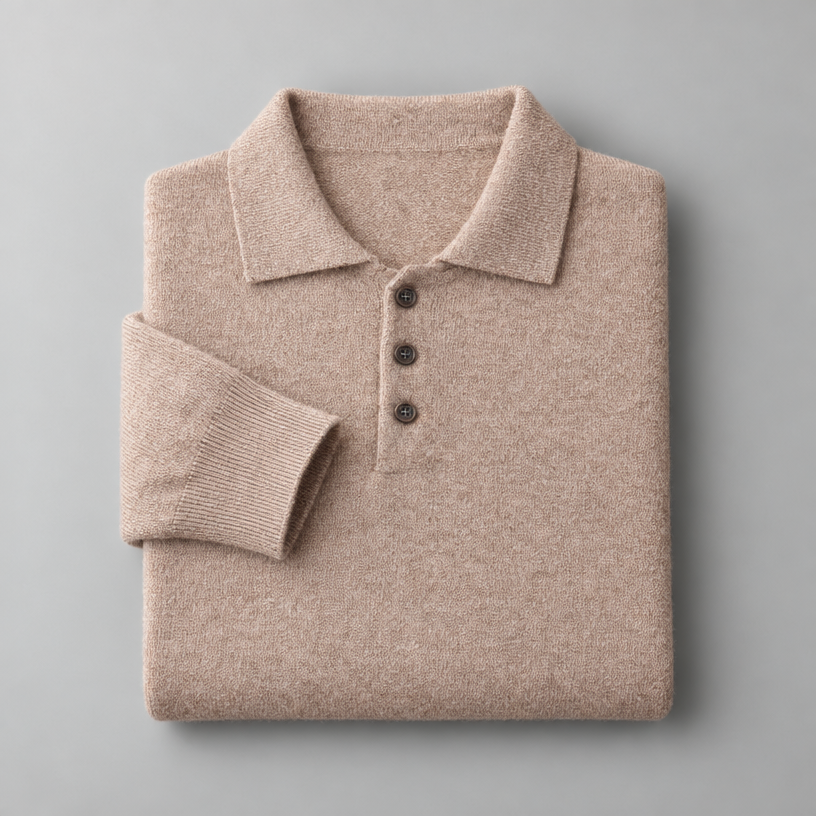 Herren Merino-Polopullover mit Knopfleiste – Regular Fit — Camel