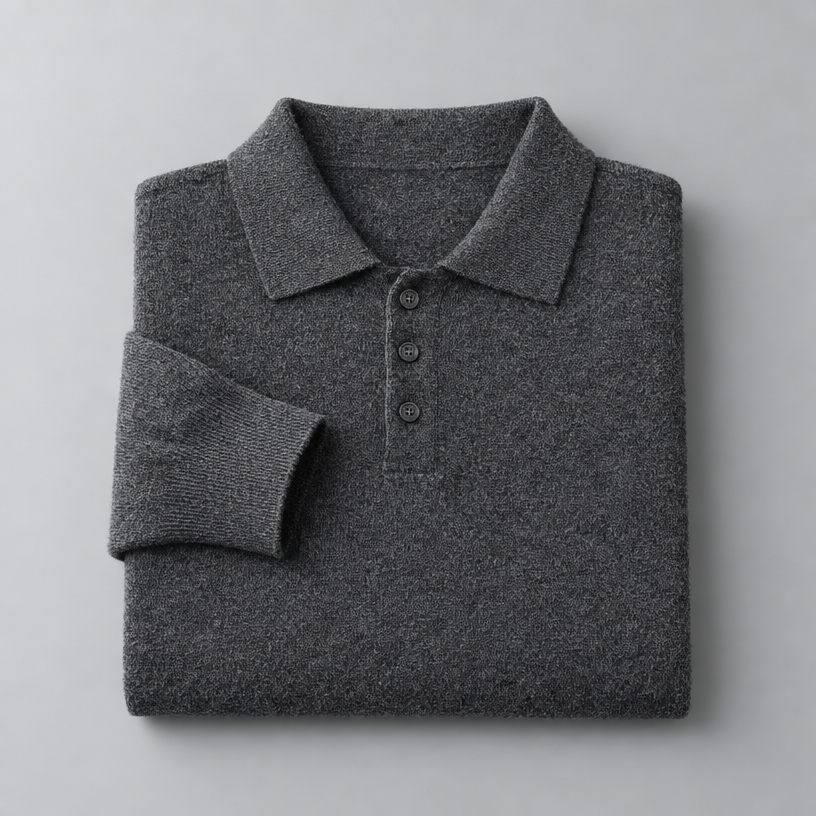 Herren Merino-Polopullover mit Knopfleiste – Regular Fit — Dunkelgrau
