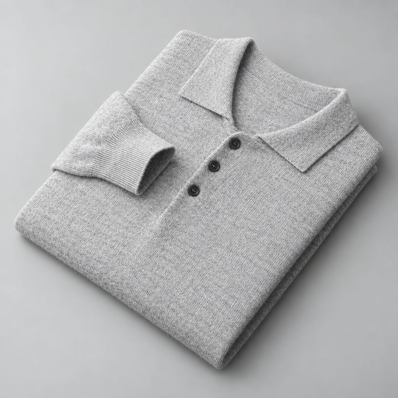 Herren Merino-Polopullover mit Knopfleiste – Regular Fit — Hellgrau
