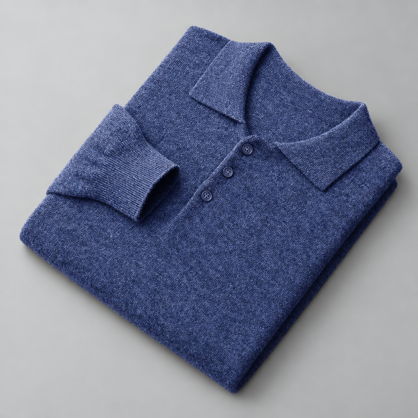 Herren Merino-Polopullover mit Knopfleiste – Regular Fit — Blau