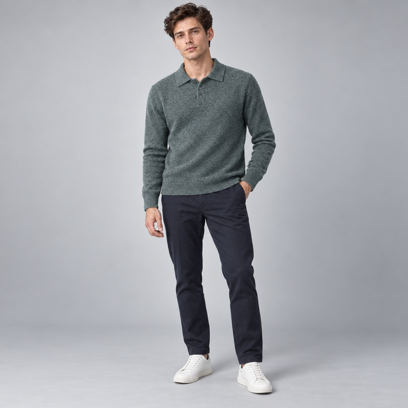 Herren Merino-Polopullover mit Knopfleiste – Regular Fit — Grün
