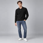 Herren Merino-Polopullover mit Knopfleiste – Regular Fit — Schwarz