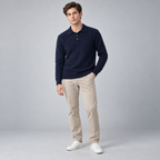 Herren Merino-Polopullover mit Knopfleiste – Regular Fit — Marineblau