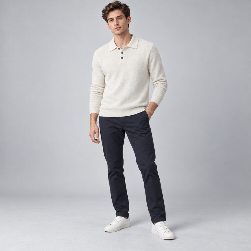 Herren Merino-Polopullover mit Knopfleiste – Regular Fit — Weiß