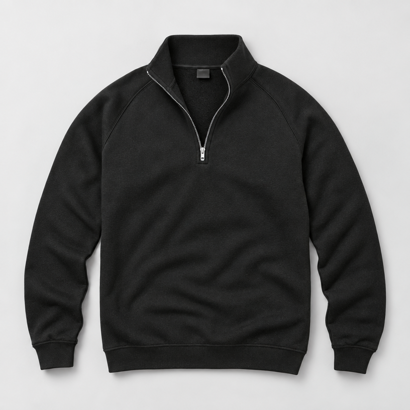 Herren Quarter-Zip-Pullover mit Stehkragen – Regular Fit — Schwarz