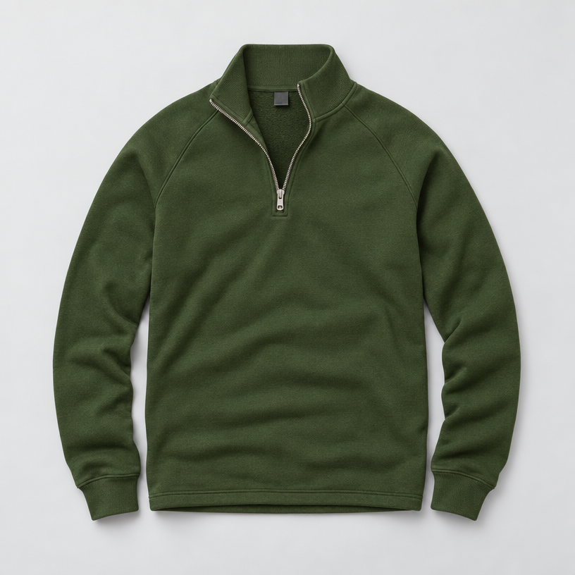 Herren Quarter-Zip-Pullover mit Stehkragen – Regular Fit — Grün