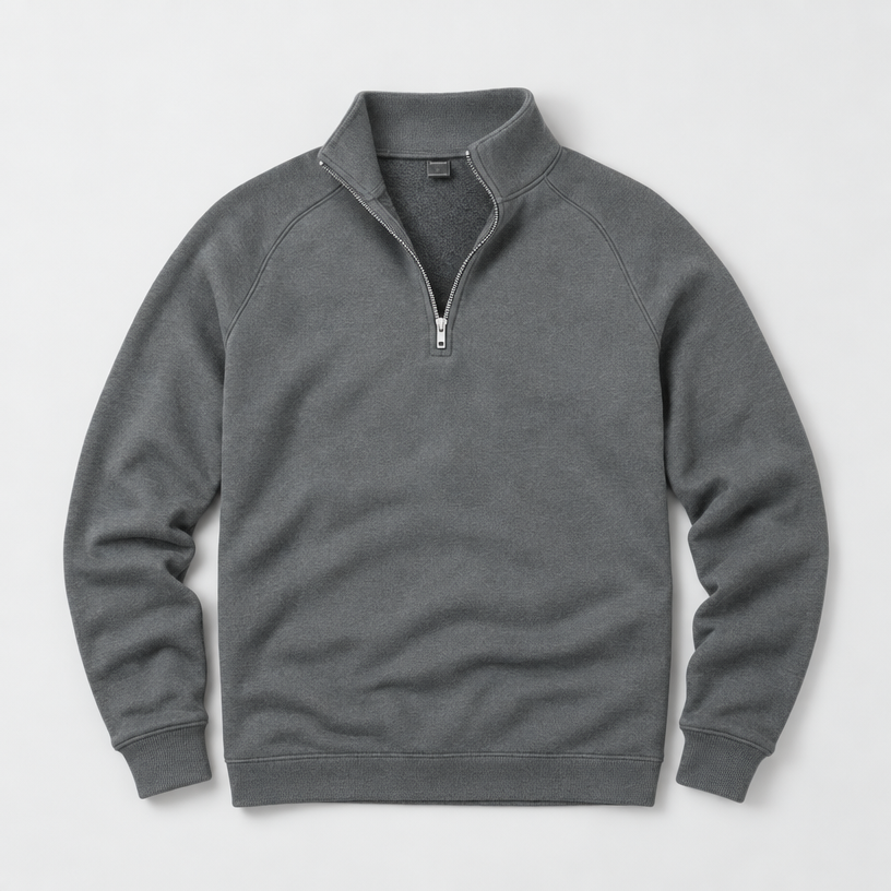 Herren Quarter-Zip-Pullover mit Stehkragen – Regular Fit — Grau
