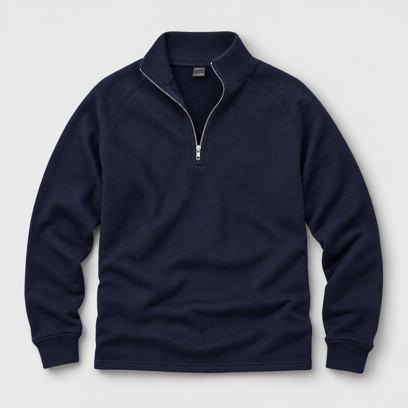 Herren Quarter-Zip-Pullover mit Stehkragen – Regular Fit — Blau