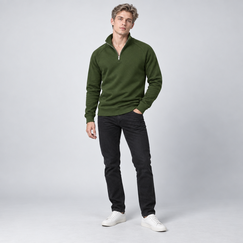 Herren Quarter-Zip-Pullover mit Stehkragen – Regular Fit — Grün