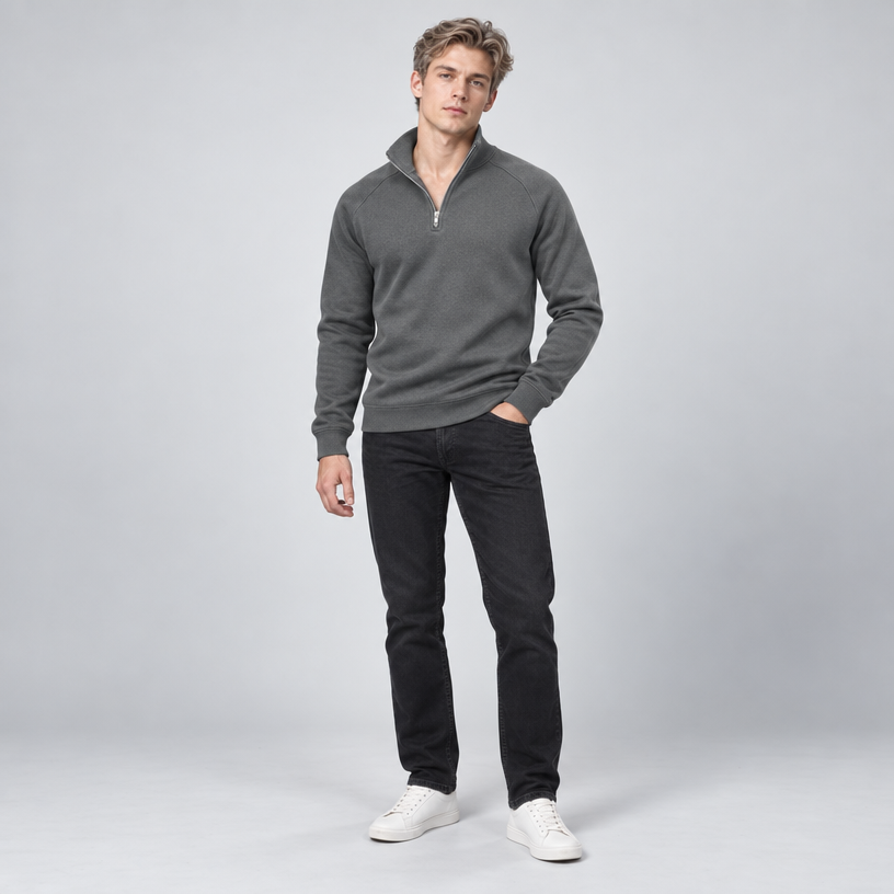 Herren Quarter-Zip-Pullover mit Stehkragen – Regular Fit — Grau
