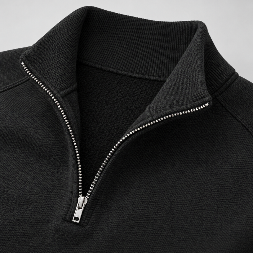 Herren Quarter-Zip-Pullover mit Stehkragen – Regular Fit — Schwarz