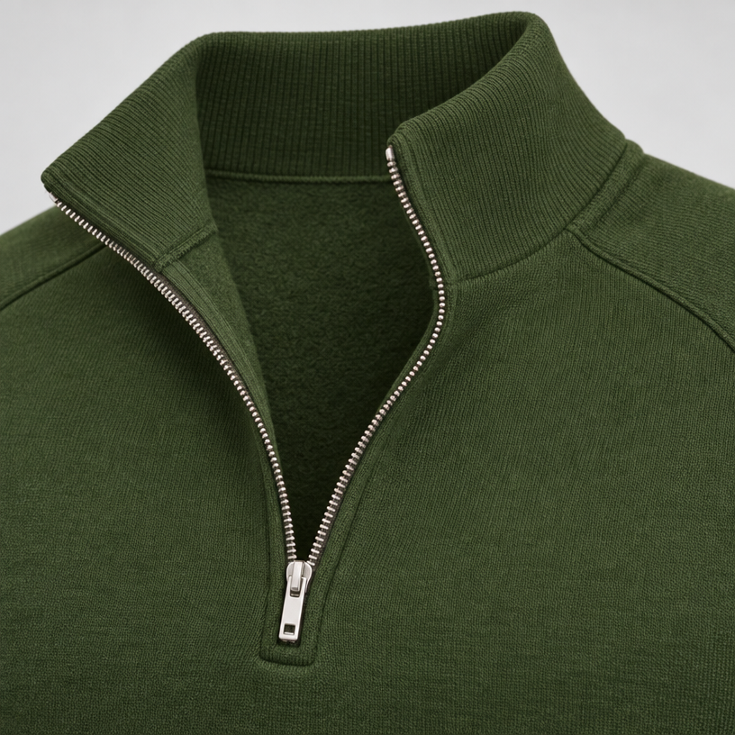Herren Quarter-Zip-Pullover mit Stehkragen – Regular Fit — Grün