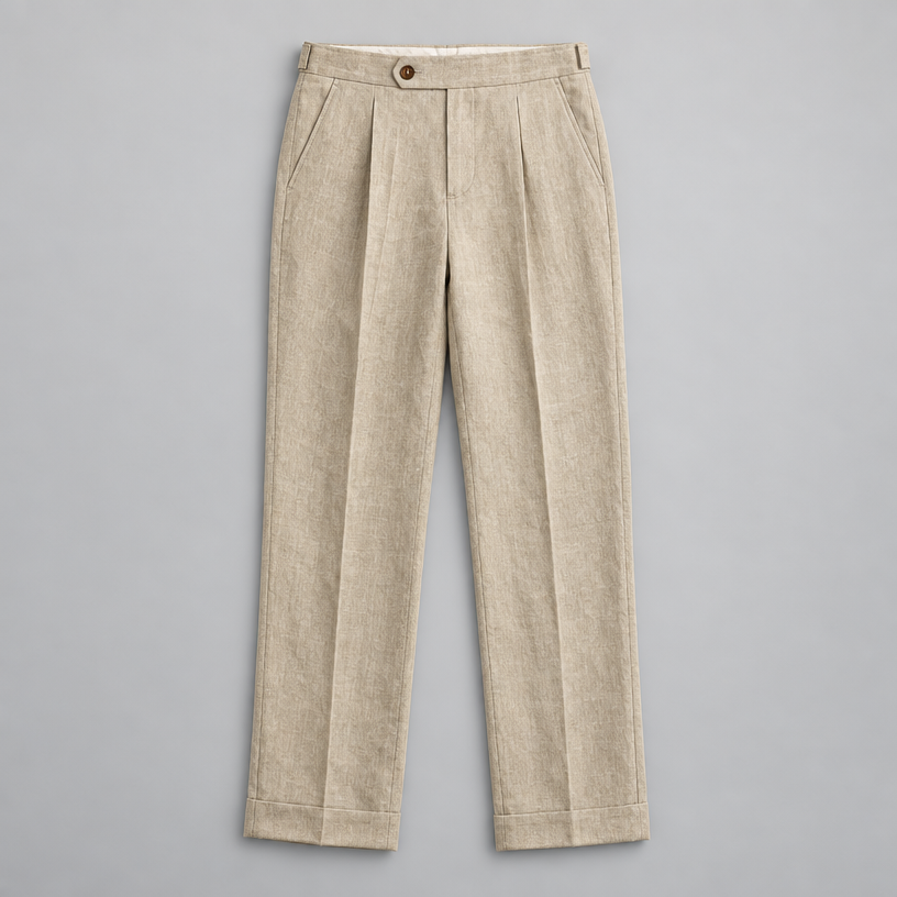 Herren Leinenhose mit Bundfalten – Relaxed Fit — Beige