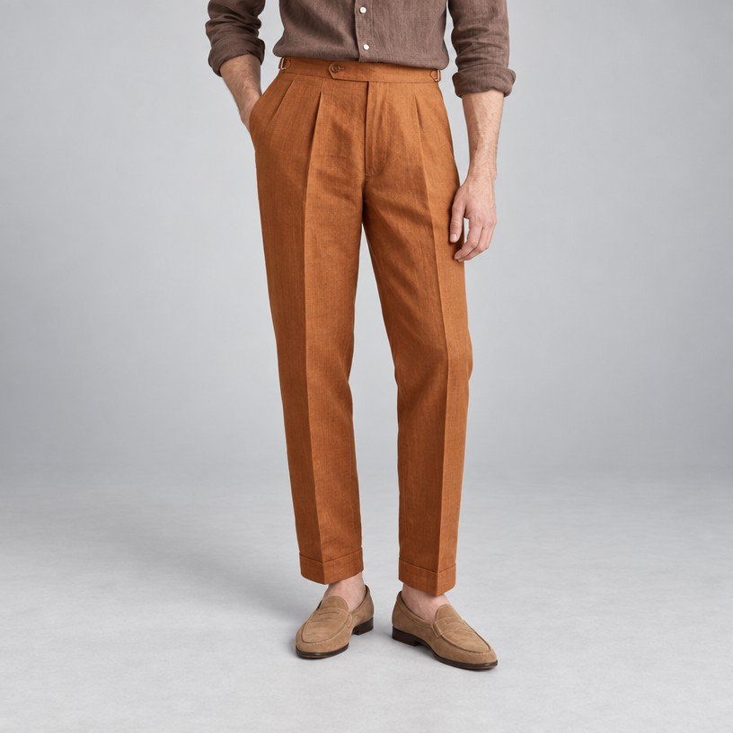 Herren Leinenhose mit Bundfalten – Relaxed Fit — Kaffee