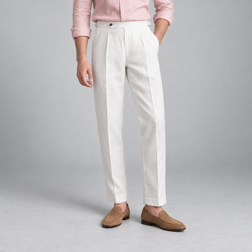 Herren Leinenhose mit Bundfalten – Relaxed Fit — Weiß