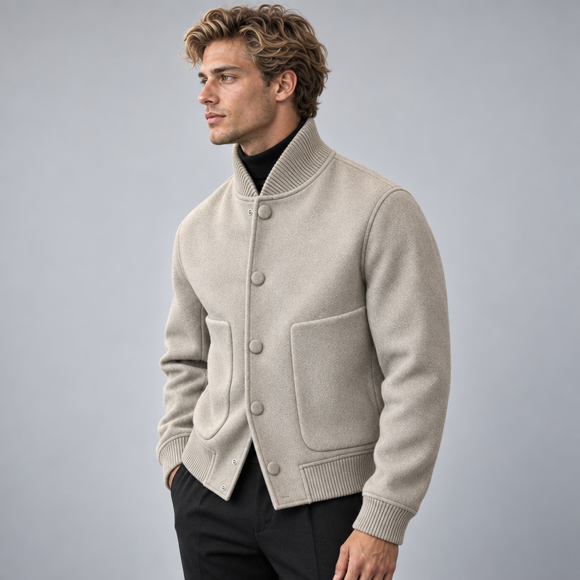 Herren Wollblouson mit Stehkragen – Regular Fit — Grau