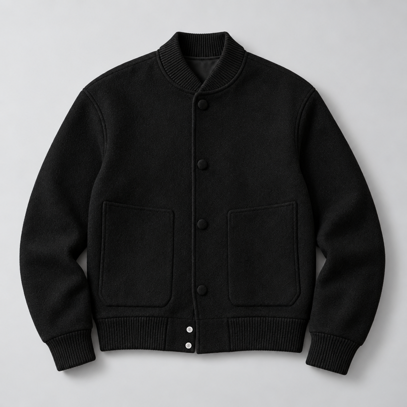 Herren Wollblouson mit Stehkragen – Regular Fit — Schwarz